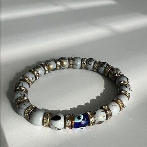 ElegantGrey and Gold Evil Eye Beaded Bracelet